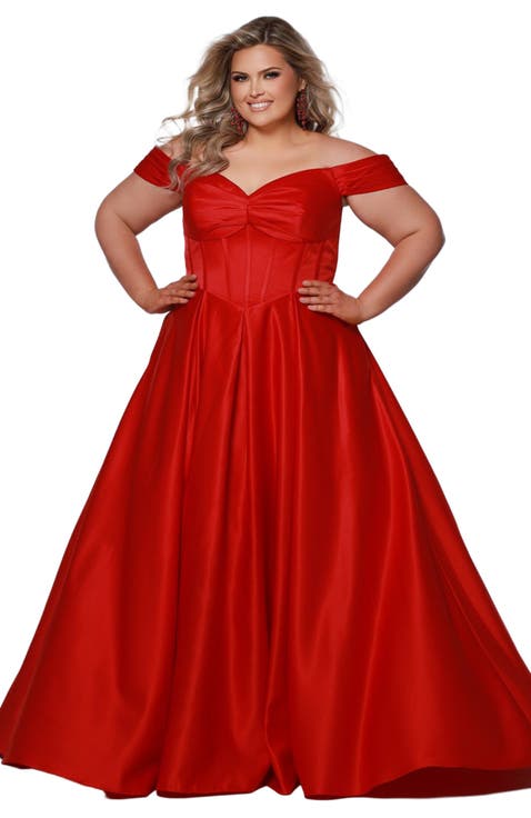 Sweetheart Neckline Off the Shoulder Plus Size A-line Gown