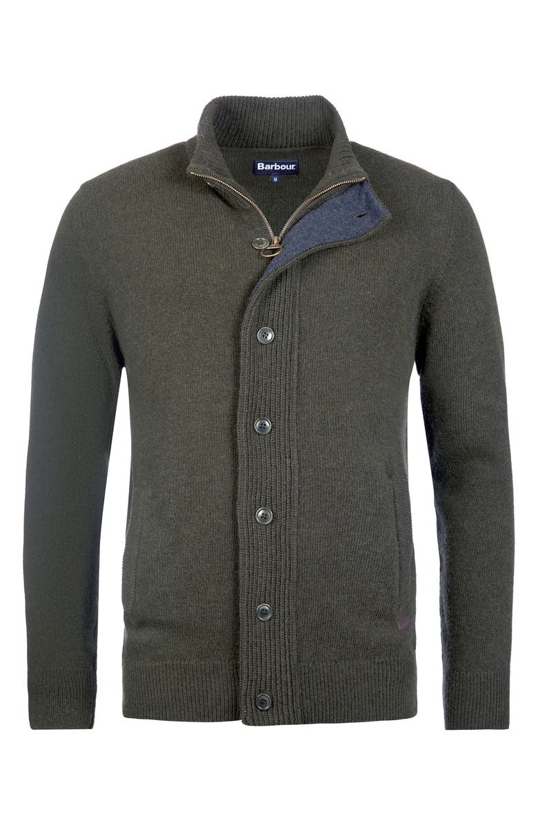Barbour Elbow Patch Wool Cardigan, Alternate, color, Seaweed
