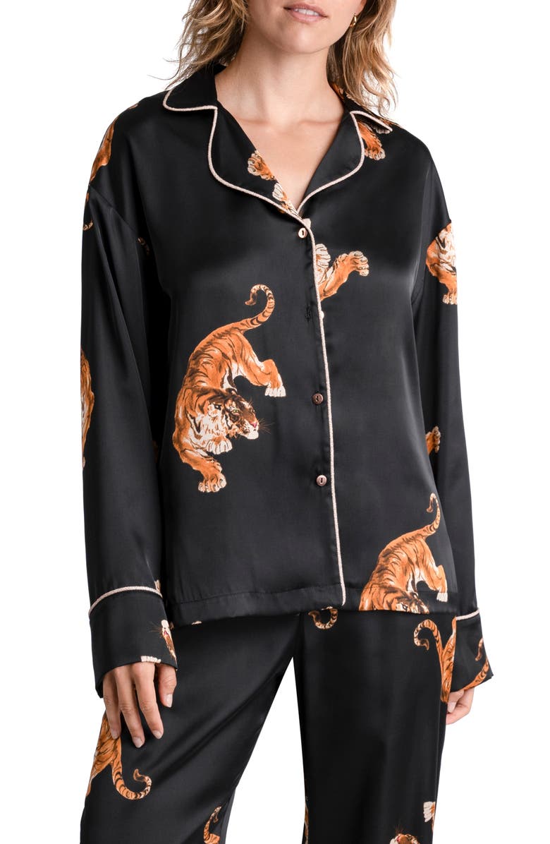 Midnight Bakery Tigress Print Satin Pajamas, Alternate, color, 