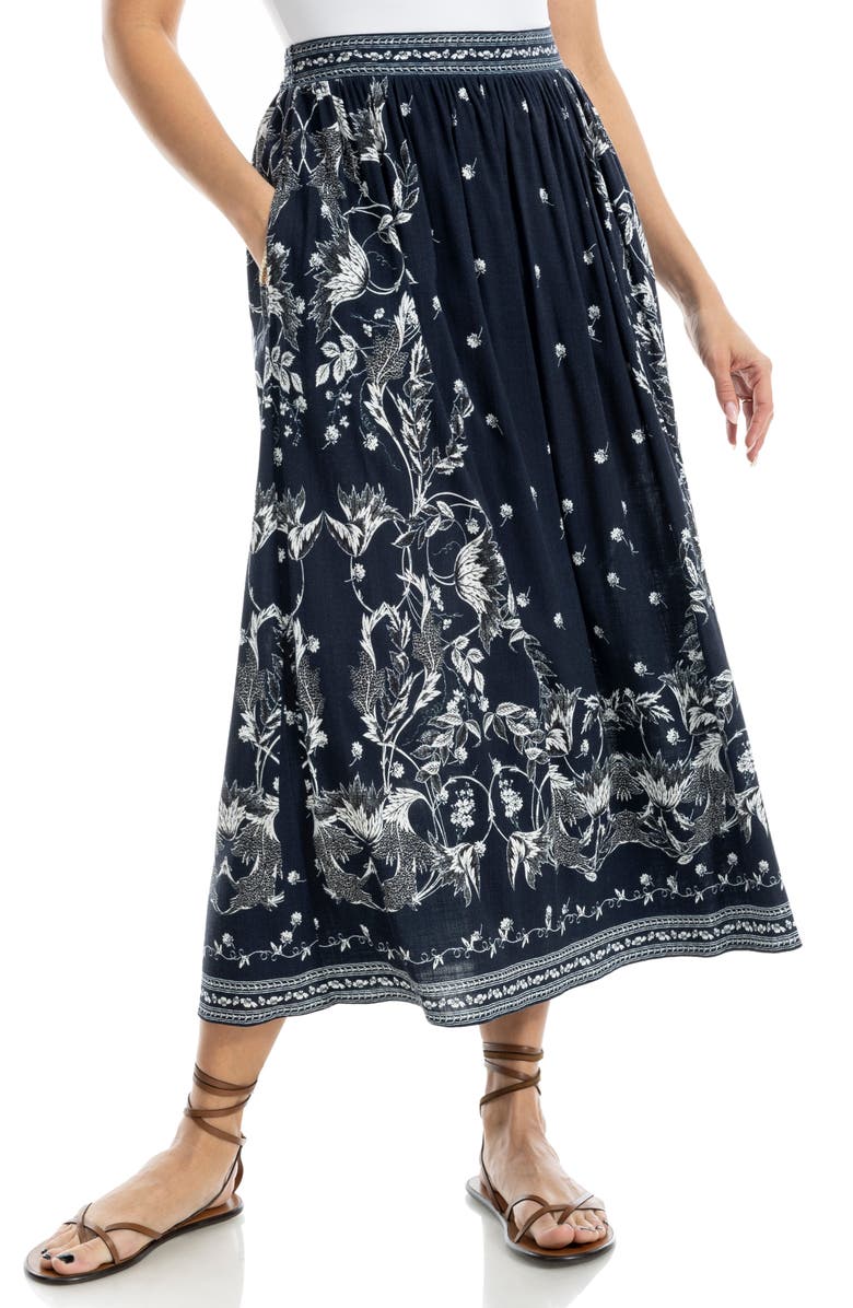 MAX STUDIO Floral Pull-On Skirt, Alternate, color, Indigo/ Cream