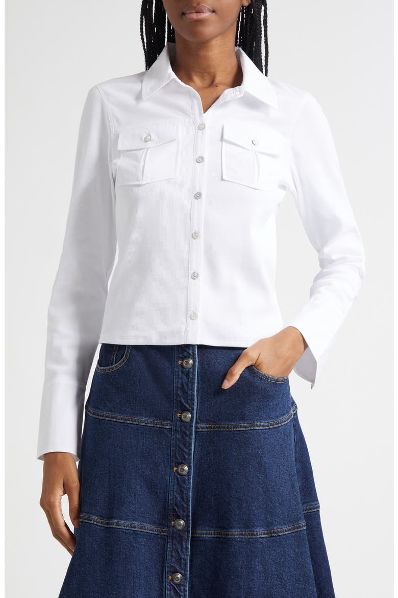 Lyric Button-Up Knit Shirt, Main, color, WHITE/WHITE