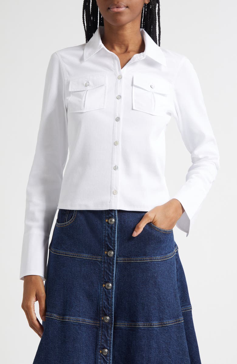 Cinq à Sept Lyric Button-Up Knit Shirt, Main, color, White/ White