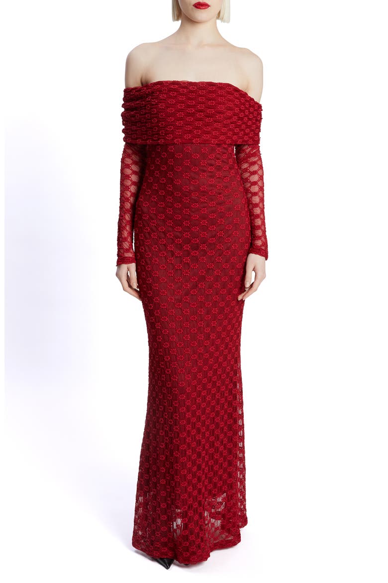 Adoni Off the Shoulder Long Sleeve Dress, Main, color, DEEP RED