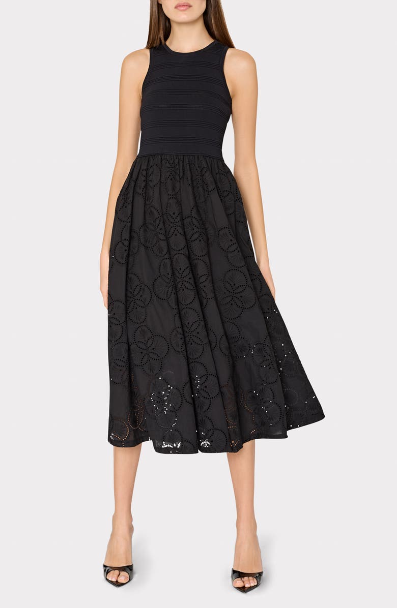 Milly Mixed Media Midi Dress, Main, color, 