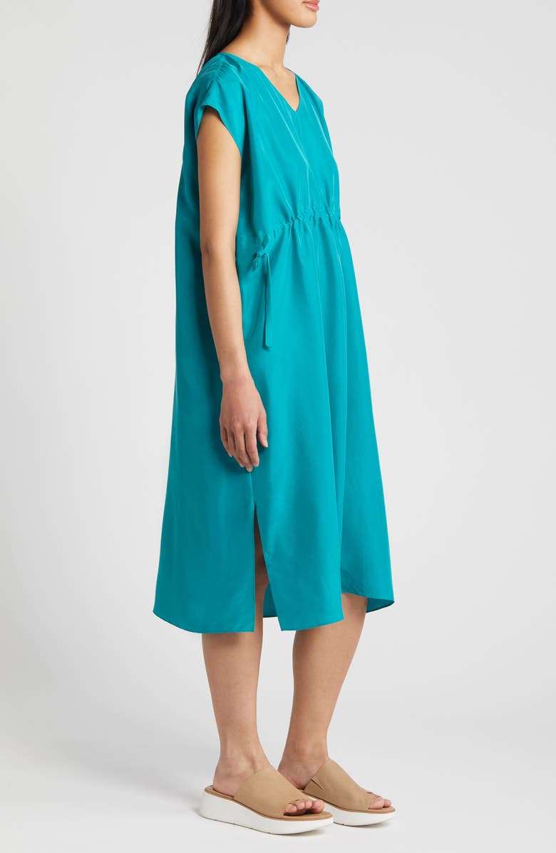 Eileen Fisher Cap Sleeve Silk Dress, Alternate, color, Esmeralda