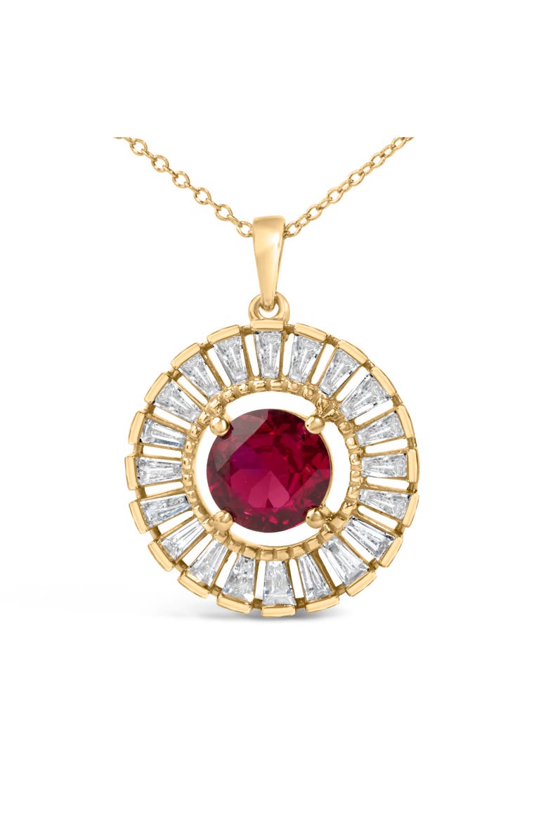 14K Yellow Gold Plated Sterling Silver Lab Grown Ruby and Diamond Medallion Pendant Necklace, Alternate, color, Yellow Gold over Silver