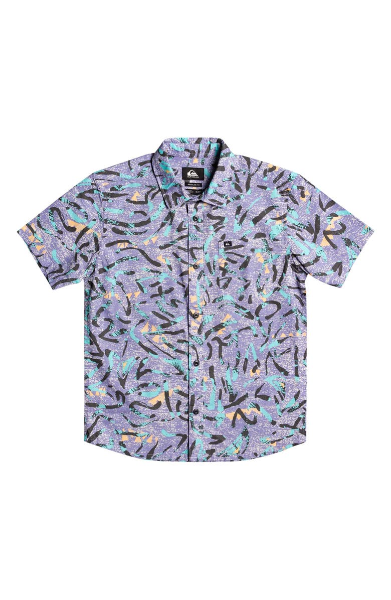 Quiksilver Kids' Strange Daze Short Sleeve Organic Cotton Button-Up Shirt, Main, color, 