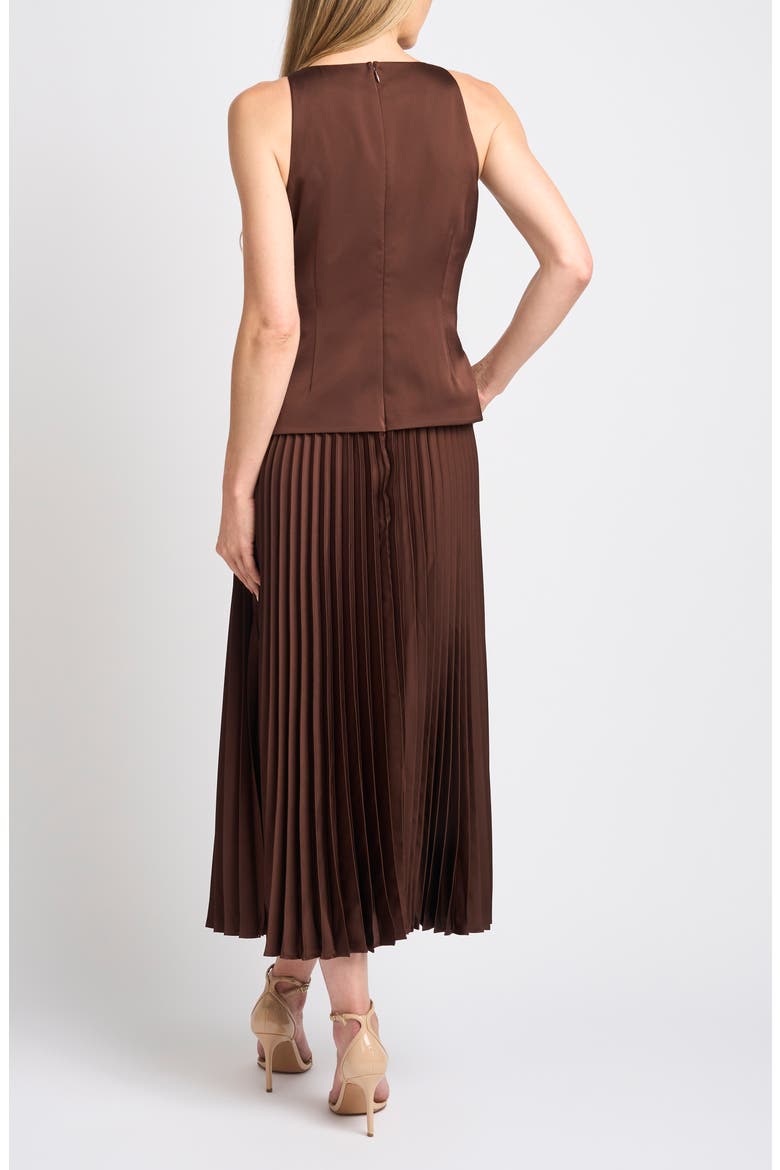 Pleated Scoop Neck Midi Dress, Alternate, color, CHICORY COFFEE
