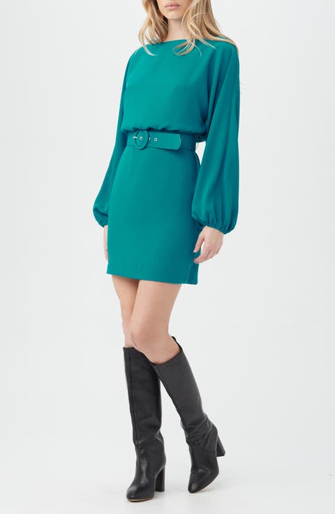 Avory Long Sleeve Belted Sheath Minidress