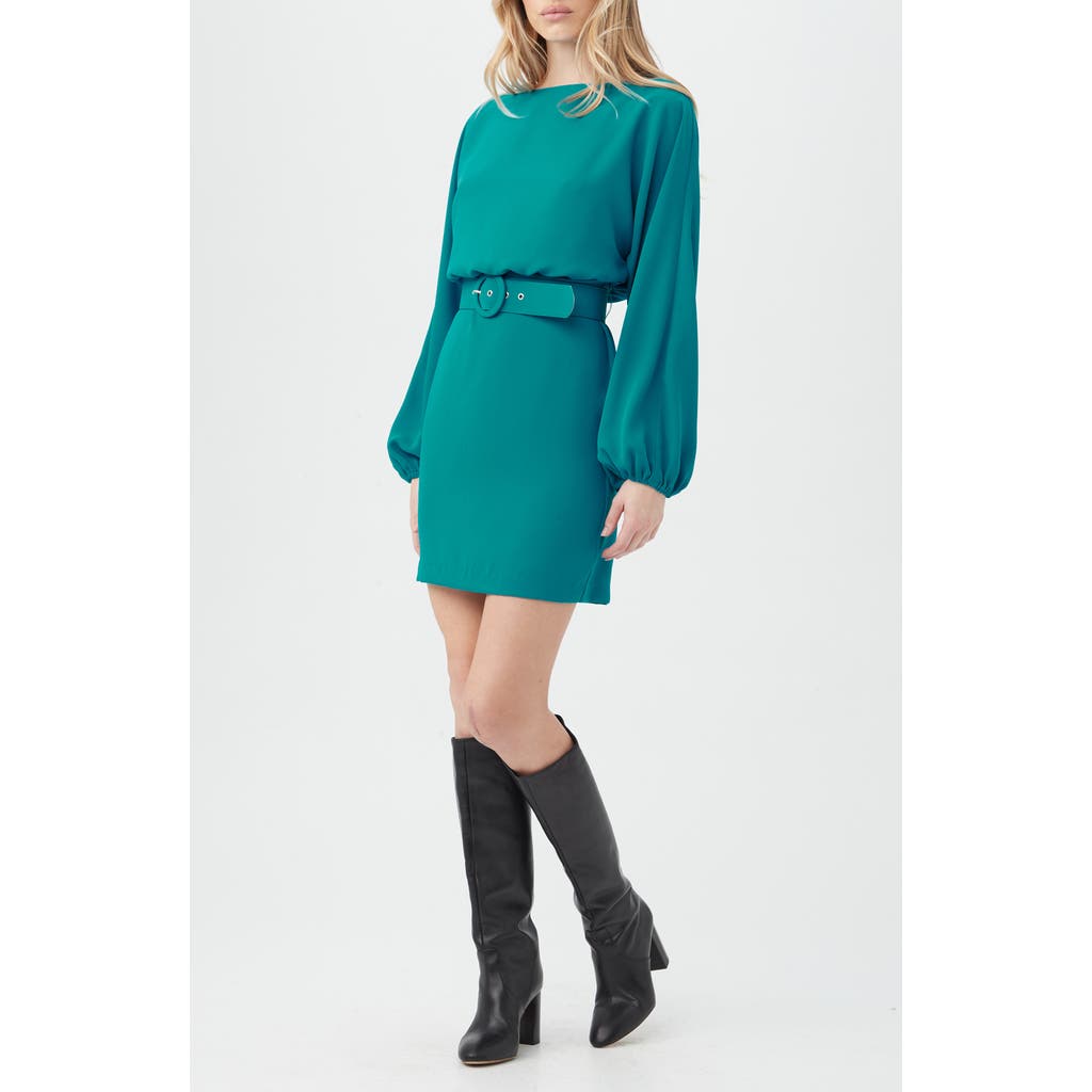 Trina Turk Avory Long Sleeve Belted Sheath Minidress In Green