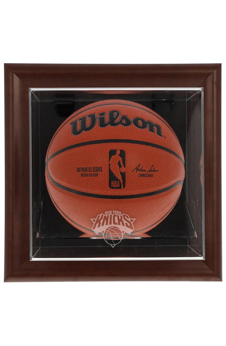 FANATICS AUTHENTIC New York Knicks Brown Framed Wall-Mountable Team Logo Basketball Display Case, Main, color, 