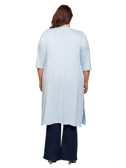 24seven Comfort Apparel Open Front Knee Length Duster Cardigan In Blue