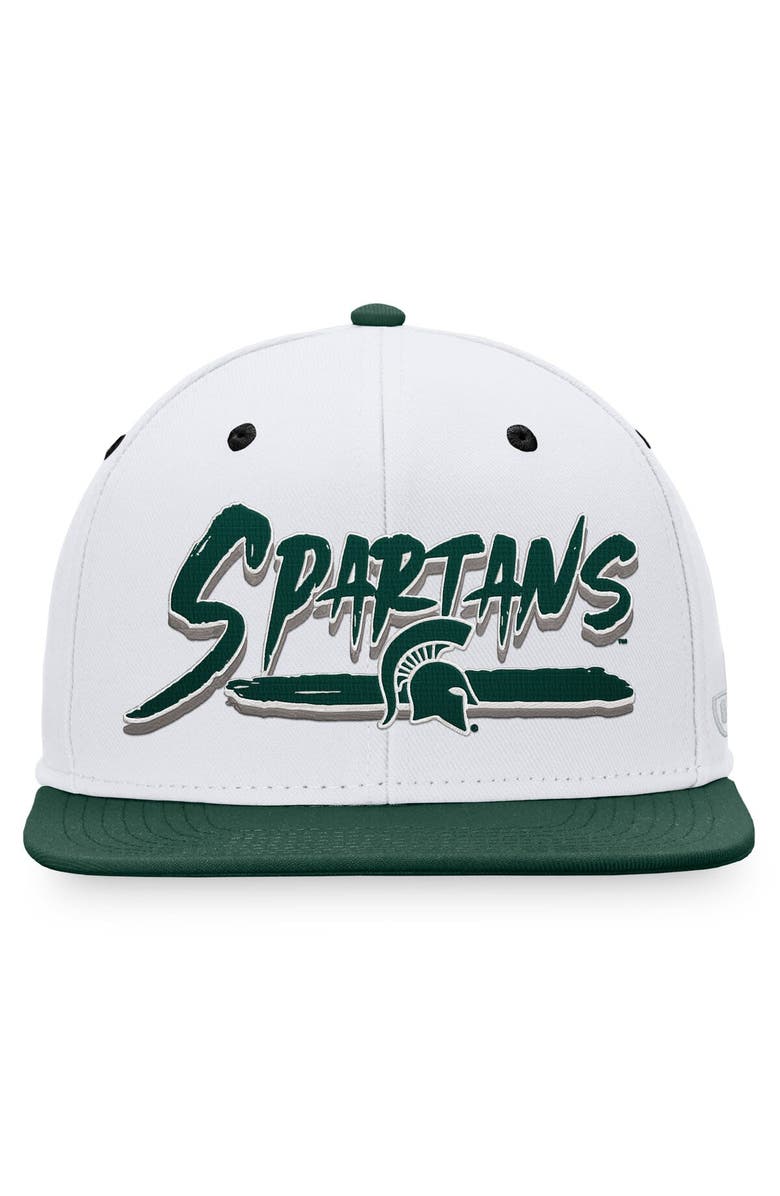 TOP OF THE WORLD Men's Top of the World White/Green Michigan State Spartans Sea Snapback Hat, Alternate, color, White