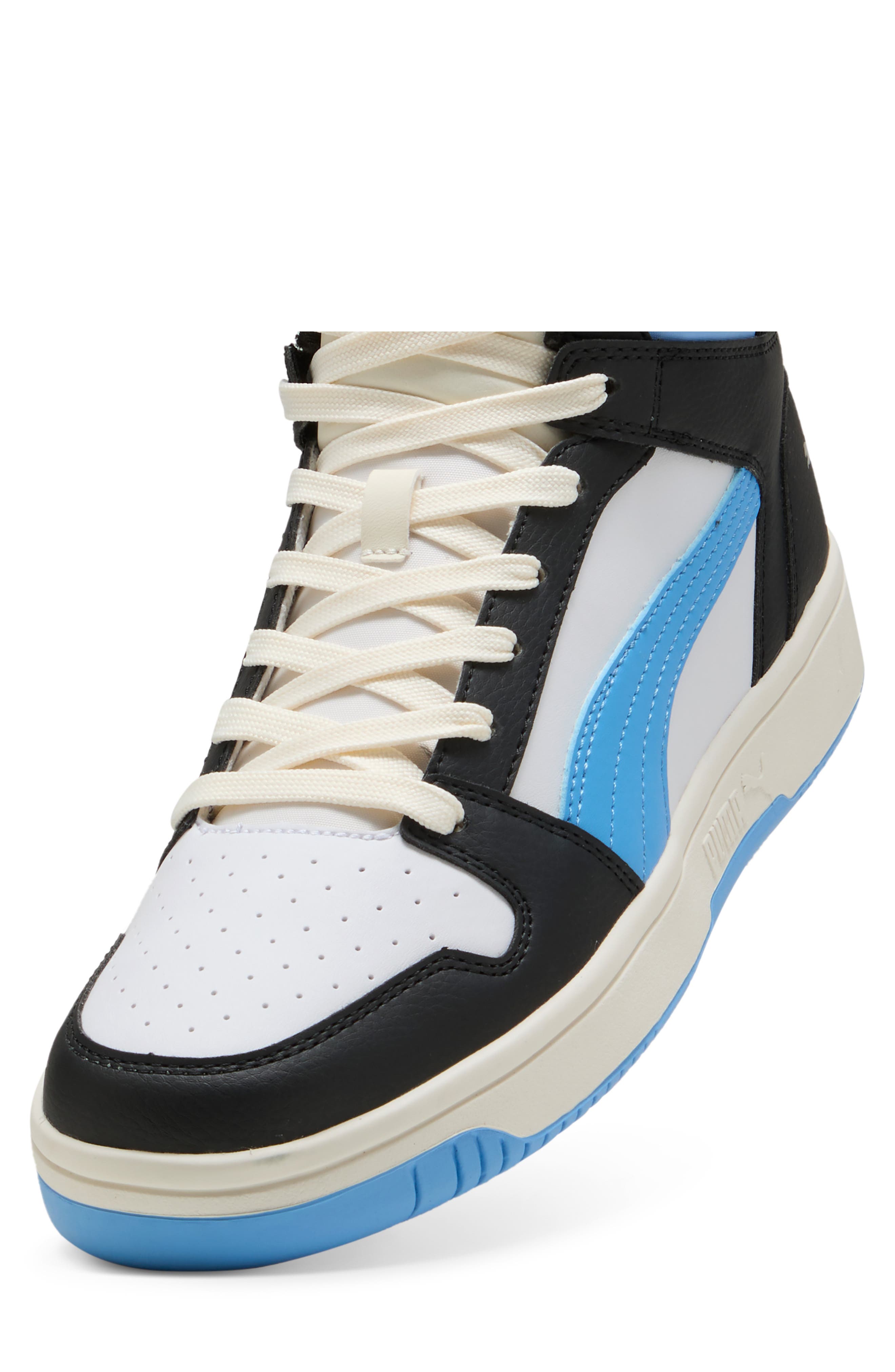 PUMA Rebound Layup High Top Sneaker, Alternate, color, Puma Black- Light Blue- Ivory