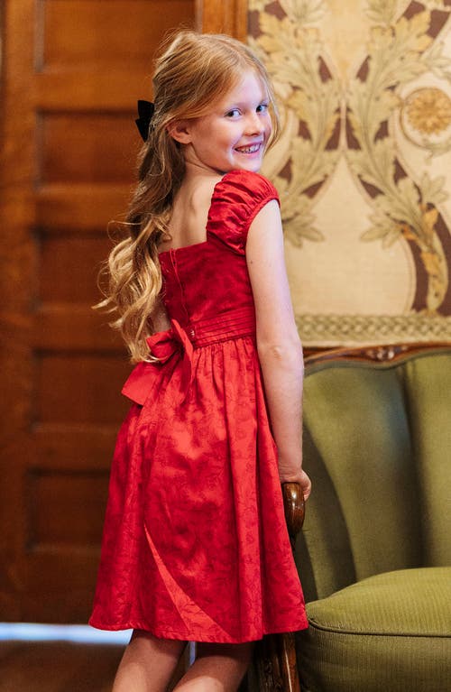 Hope & Henry Kids' Organic Puff Sleeve Sateen Party Dress In Red