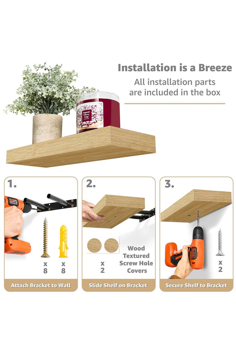 Set of 4 Floating Wall Shelves, Alternate, color, MAPLE
