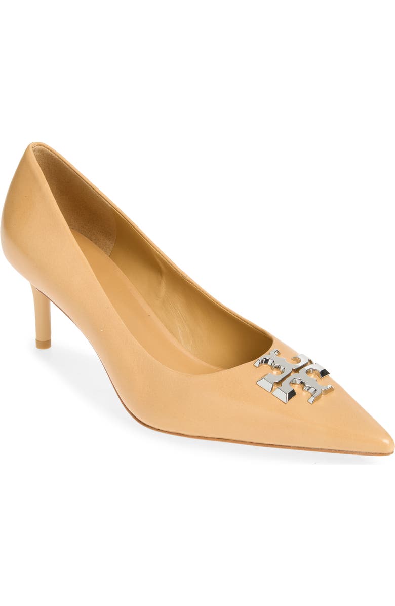 Tory Burch Eleanor Pointed Toe Pump, Main, color, Honeycomb Tan / Silver