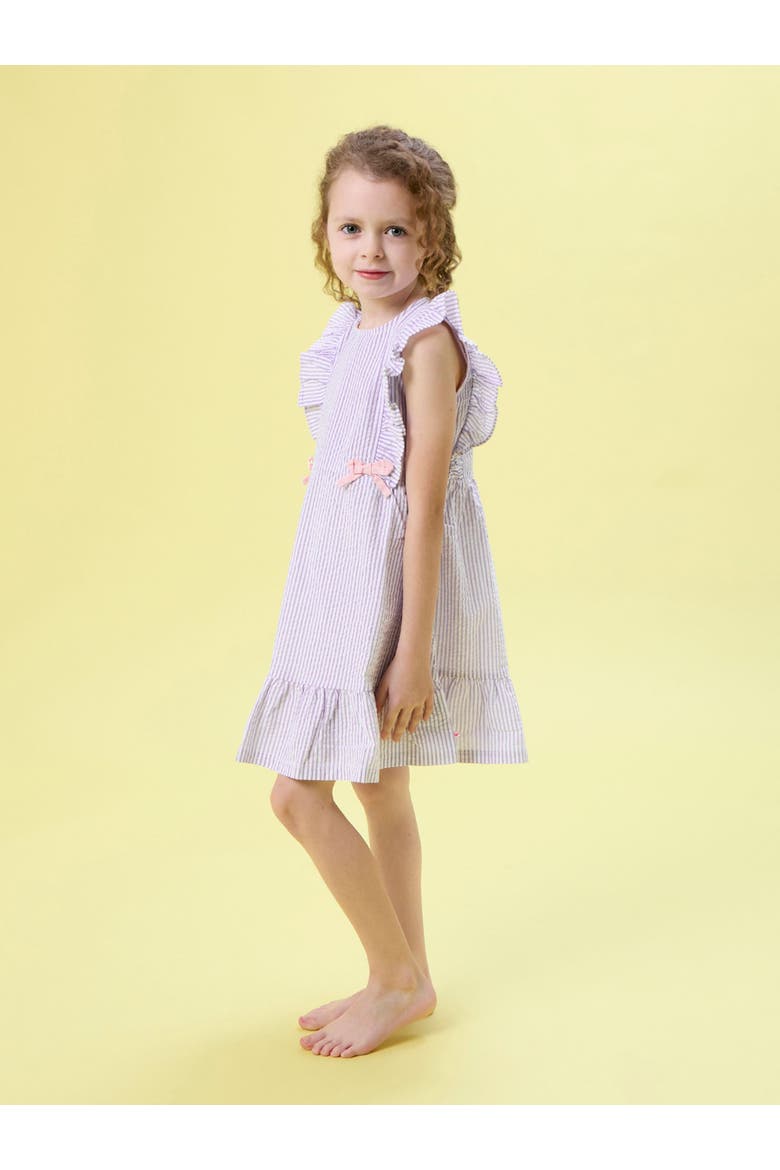 Sleeveless Pinafore Bow Dress, Alternate, color, Wisteria Purple Seersucker