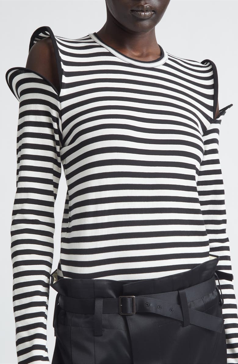 Junya Watanabe Wired Cutout Stripe Cotton Jersey T-Shirt, Alternate, color, Black/ White
