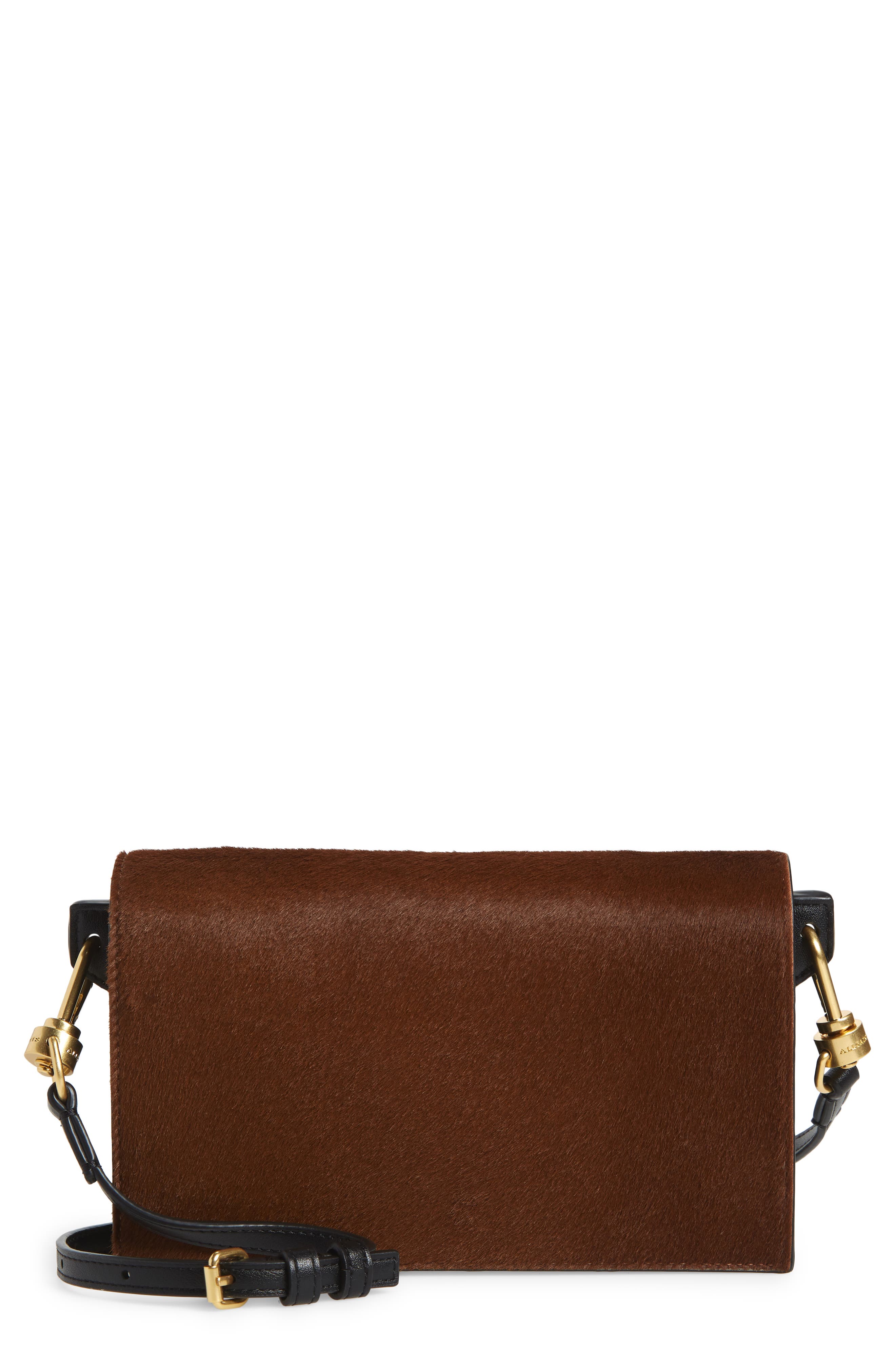 AllSaints Smith Genuine Calf Hair Crossbody Bag, Main, color, 