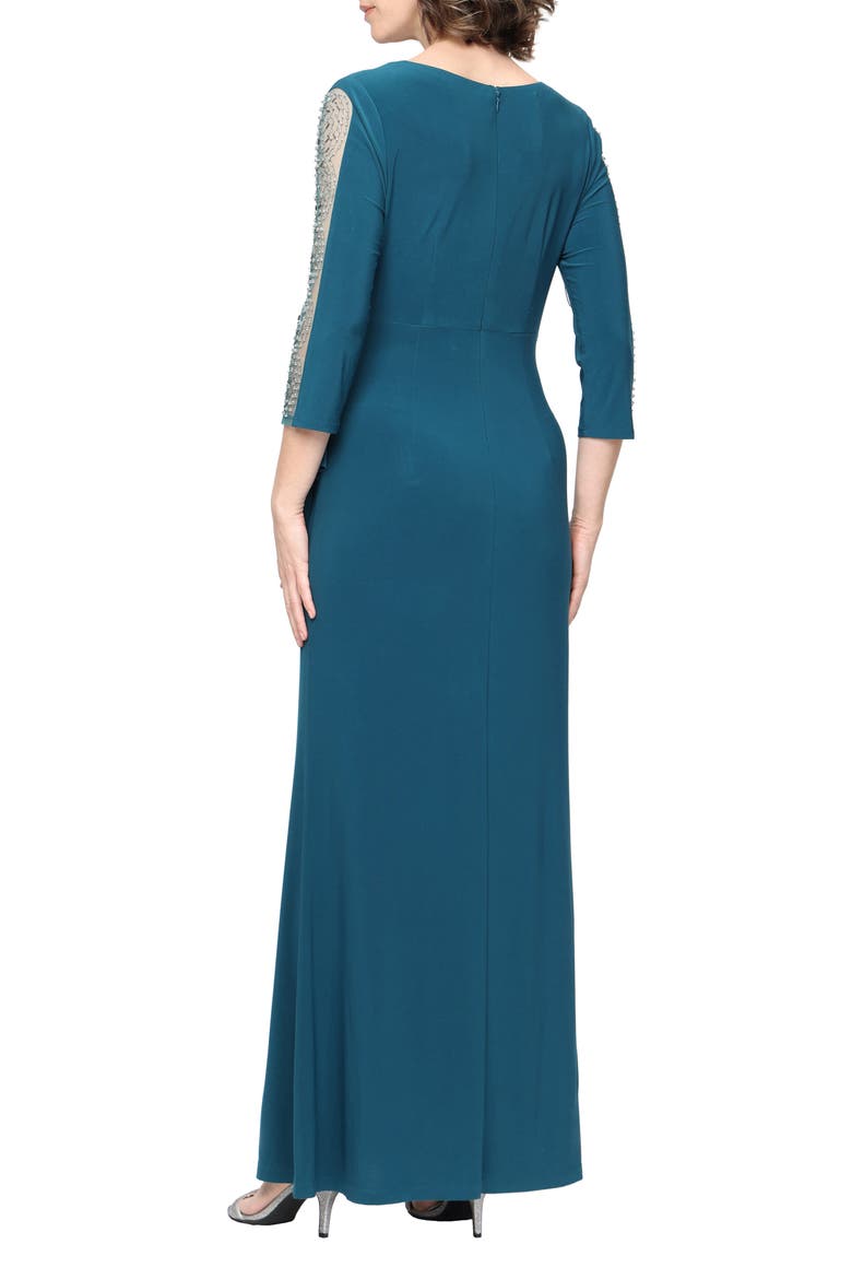 Beaded Sleeve Empire Waist Gown, Alternate, color, MALLARD