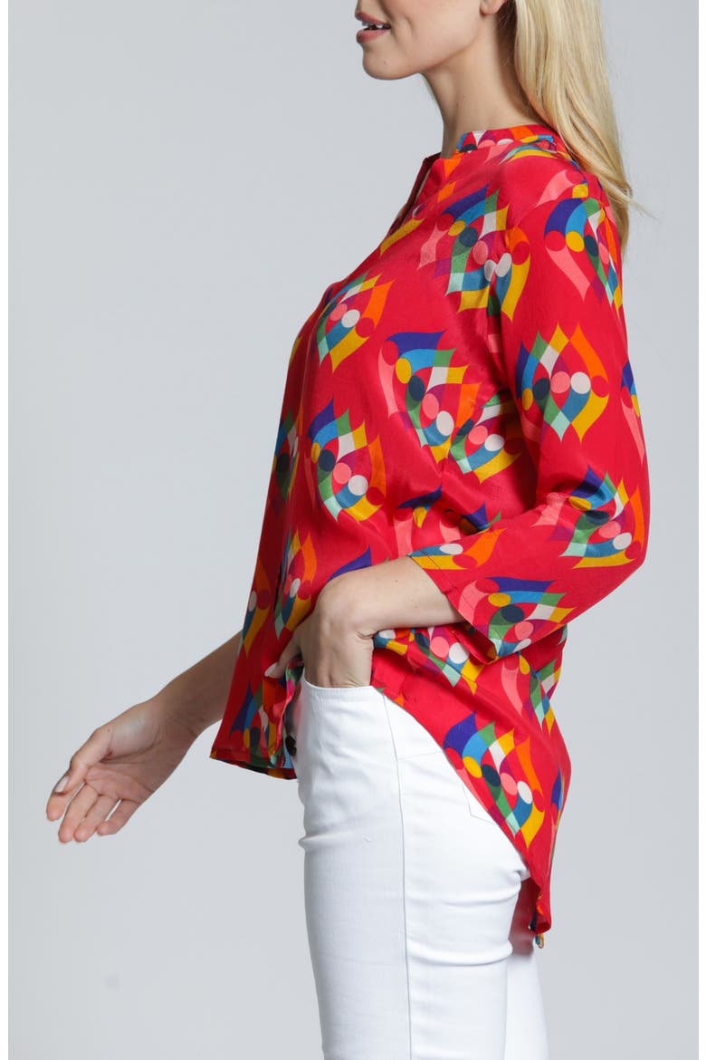 Mixed Stripe Mandarin Collar Button-Up Shirt, Alternate, color, RED MULTI