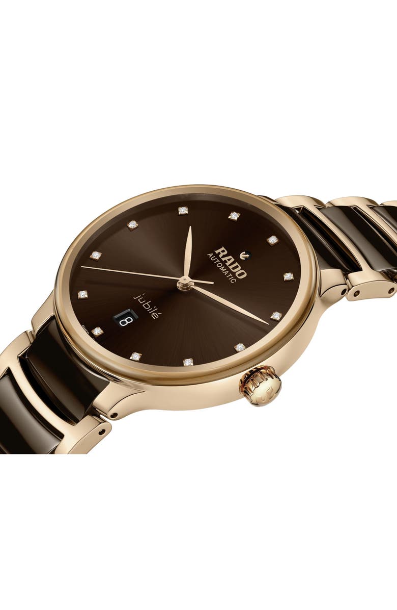 RADO Centrix Diamond Ceramic Bracelet Watch, 30.5m, Alternate, color, Brown