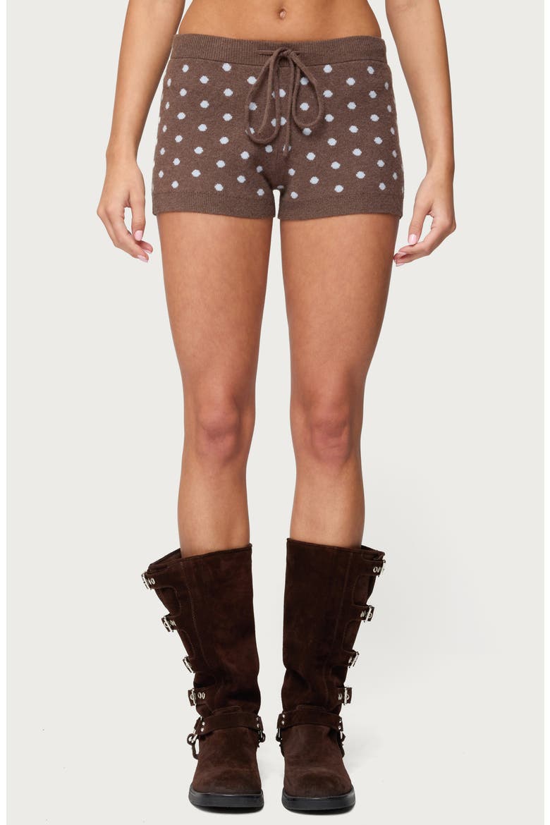 Kenny Polka Dot Knit Drawstring Shorts, Main, color, BROWN