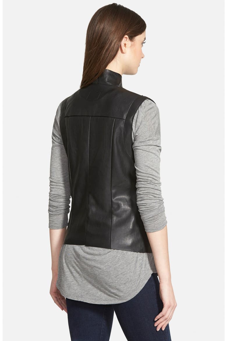 'Veronica' Faux Leather Vest, Alternate, color, BLACK