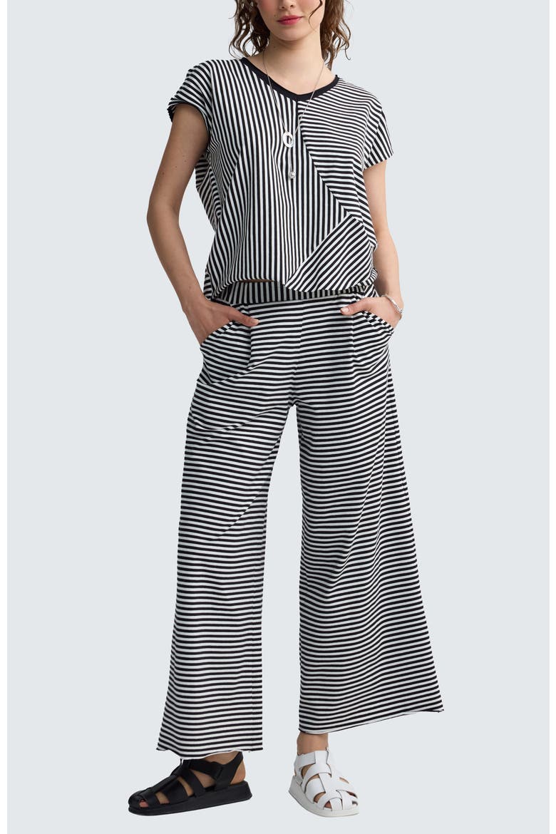Kaelith Striped Jersey Wide-Leg Pants, Alternate, color, Black Strip