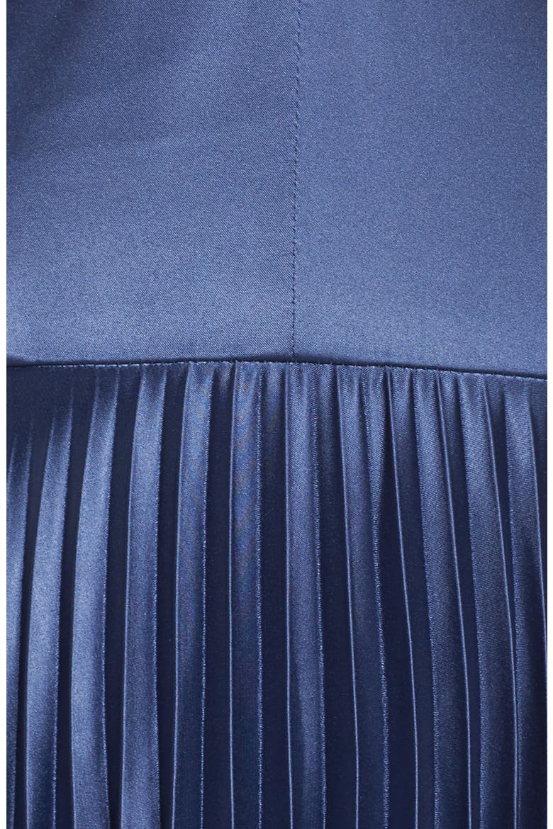 Bow Back Pleat Satin Gown, Alternate, color, NAVY