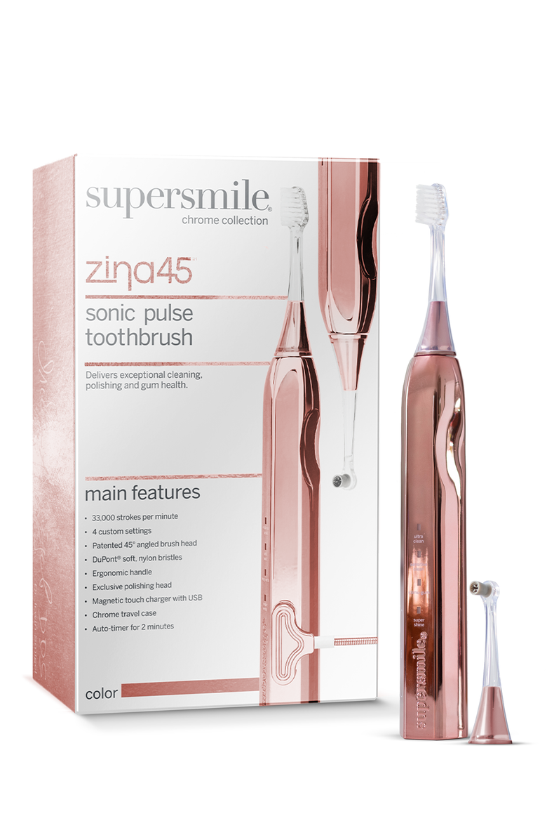 Supersmile Zina45 Sonic Pulse Toothbrush + travel case, Alternate, color, Chrome Rose
