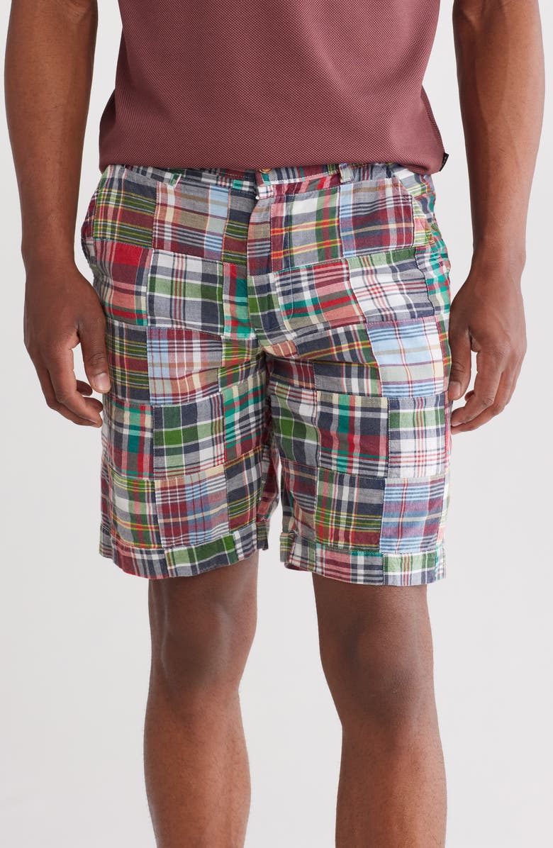 Vintage 1946 Acid Wash Patchwork Madras Plaid Shorts, Main, color, Navy