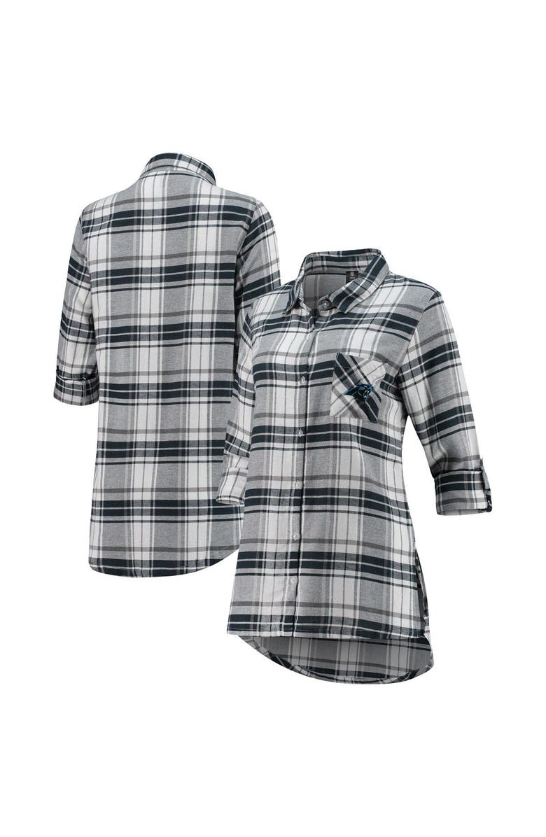 CONCEPTS SPORT Women's Concepts Sport Charcoal/Gray Carolina Panthers Accolade Flannel Long Sleeve Button-Up Nightshirt, Main, color, Charcoal