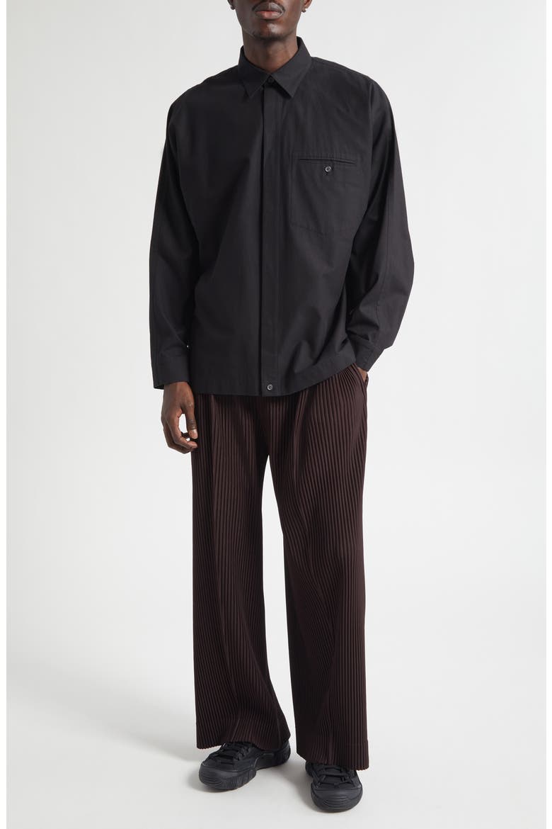 Streamlined Cotton Button-Up Shirt, Alternate, color, BLACK
