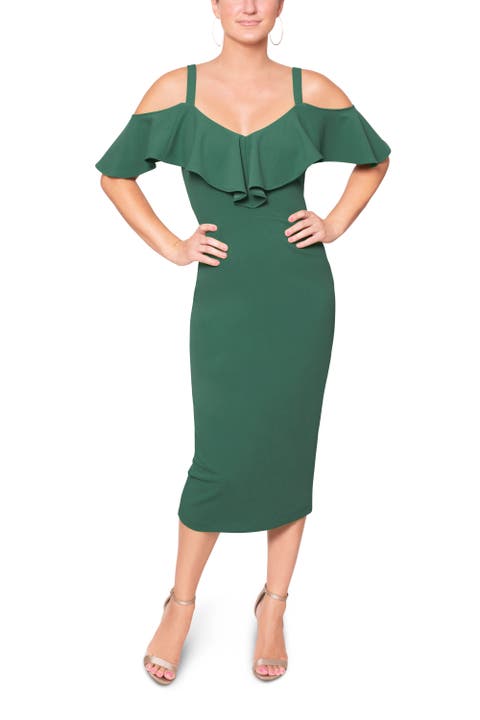 Marcella Off the Shoulder Ruffle Midi Dress