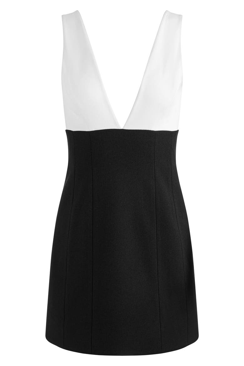 Mandy Plunge Neck Minidress, Alternate, color, BLACK/ OFF WHITE