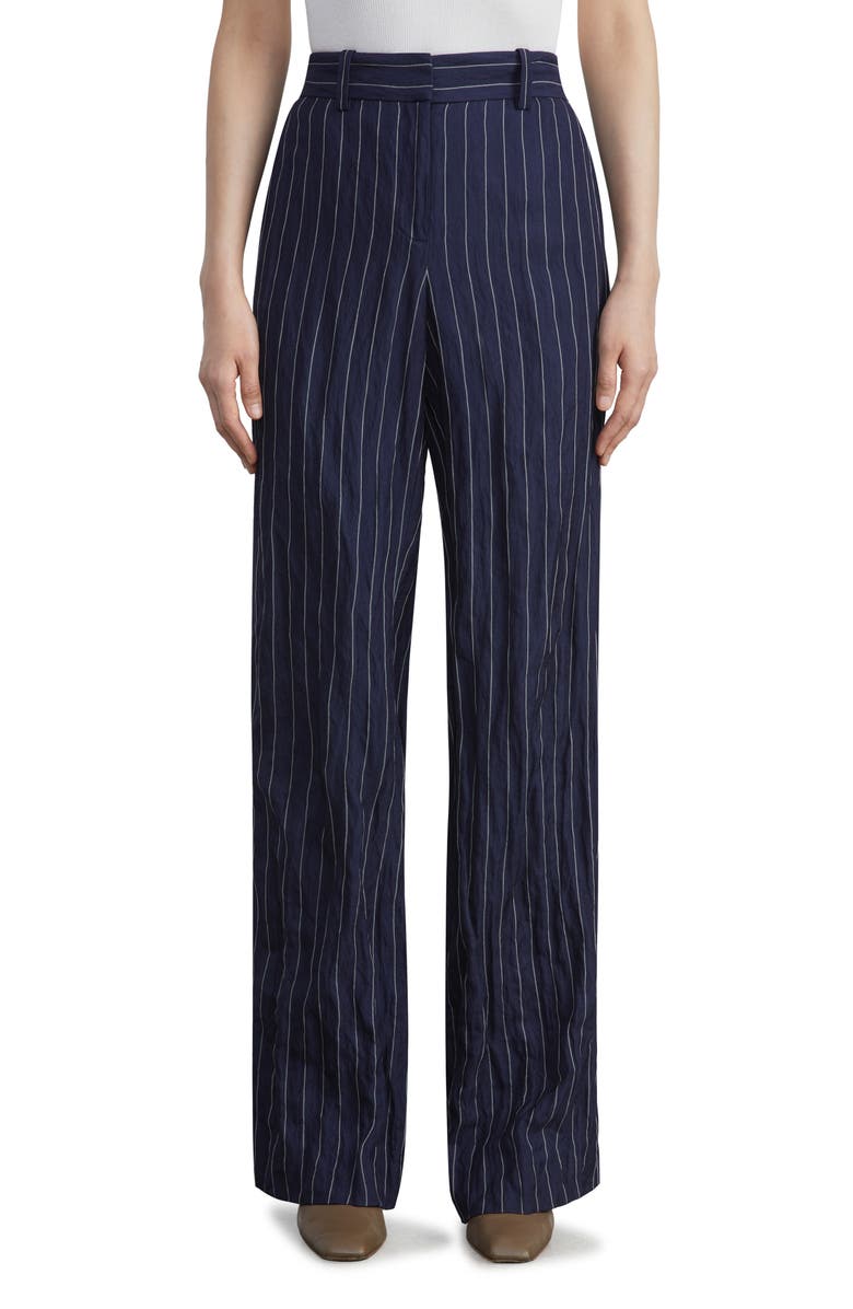 Lafayette 148 New York Sulllivan Metallic Pinstripe Crinkle Pants, Main, color,