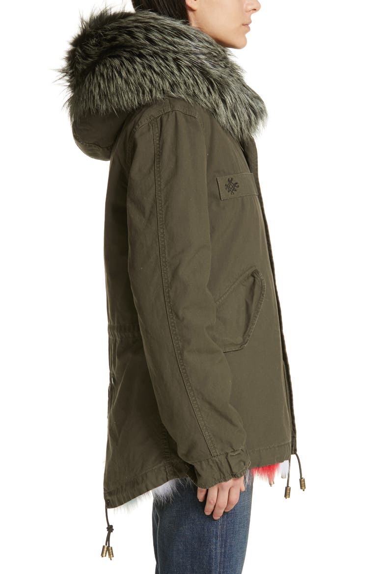 Genuine Fox Fur Trim Parka, Alternate, color, ARMY