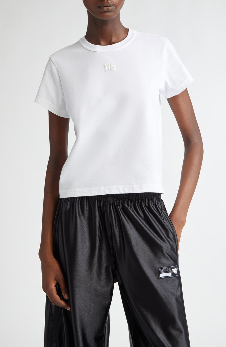 Alexander Wang Puff Logo Shrunken Cotton Jersey T-Shirt, Main, color, White