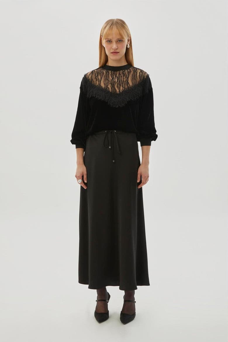 Blake Velvet And Tulle Blouse, Alternate, color, BLACK
