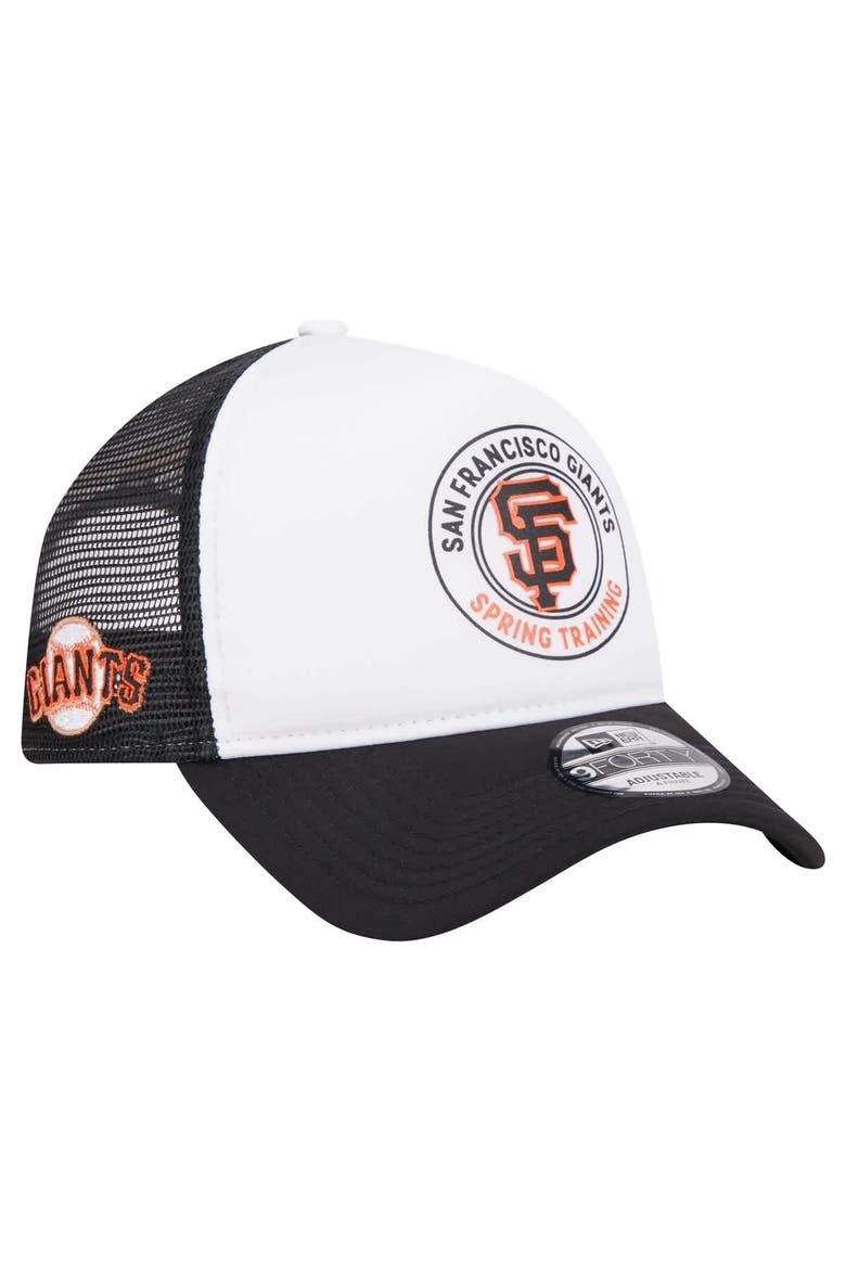 Men's New Era White/Black San Francisco Giants Spring Training Circle Foam A-Frame 9FORTY Trucker Adjustable Hat, Main, color, Black