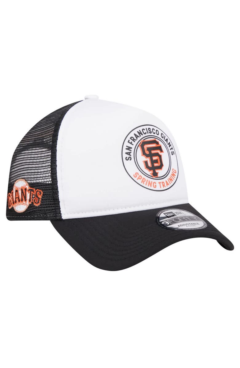 New Era Men's New Era White/Black San Francisco Giants Spring Training Circle Foam A-Frame 9FORTY Trucker Adjustable Hat, Main, color, Black
