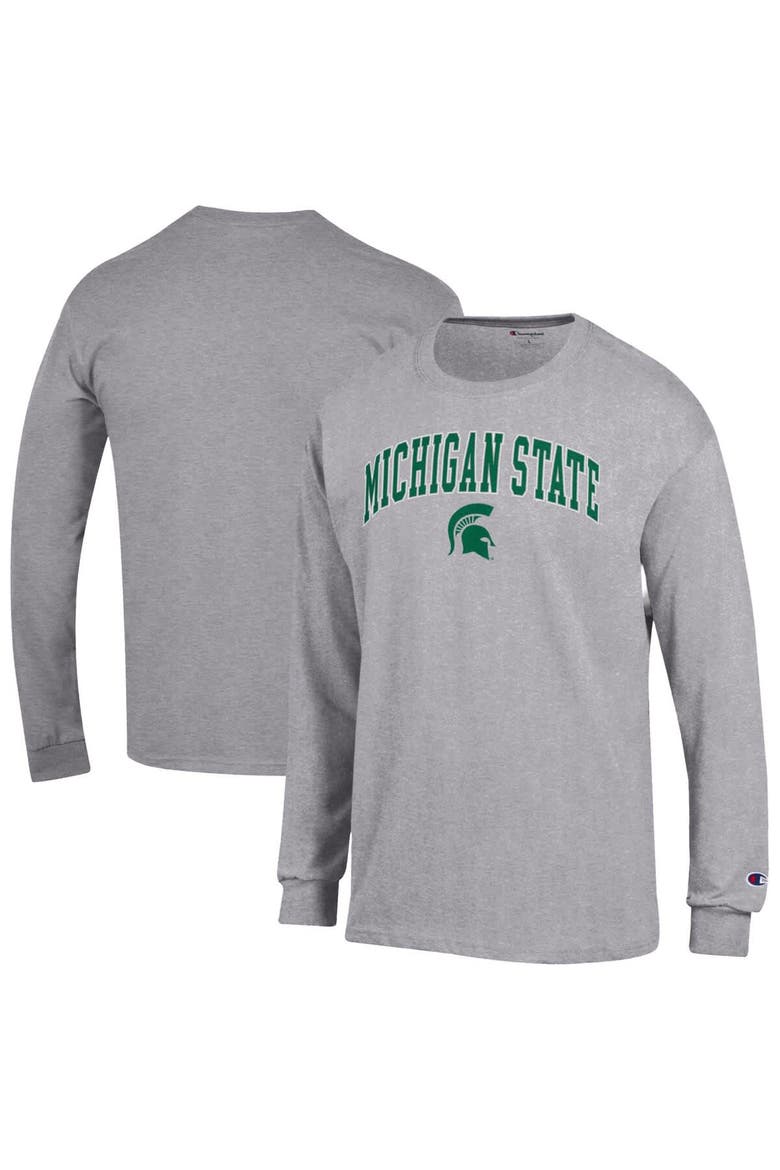 Men's Champion  Heather Gray Michigan State Spartans Arch Over Logo Long Sleeve T-Shirt, Alternate, color, Heather Gray