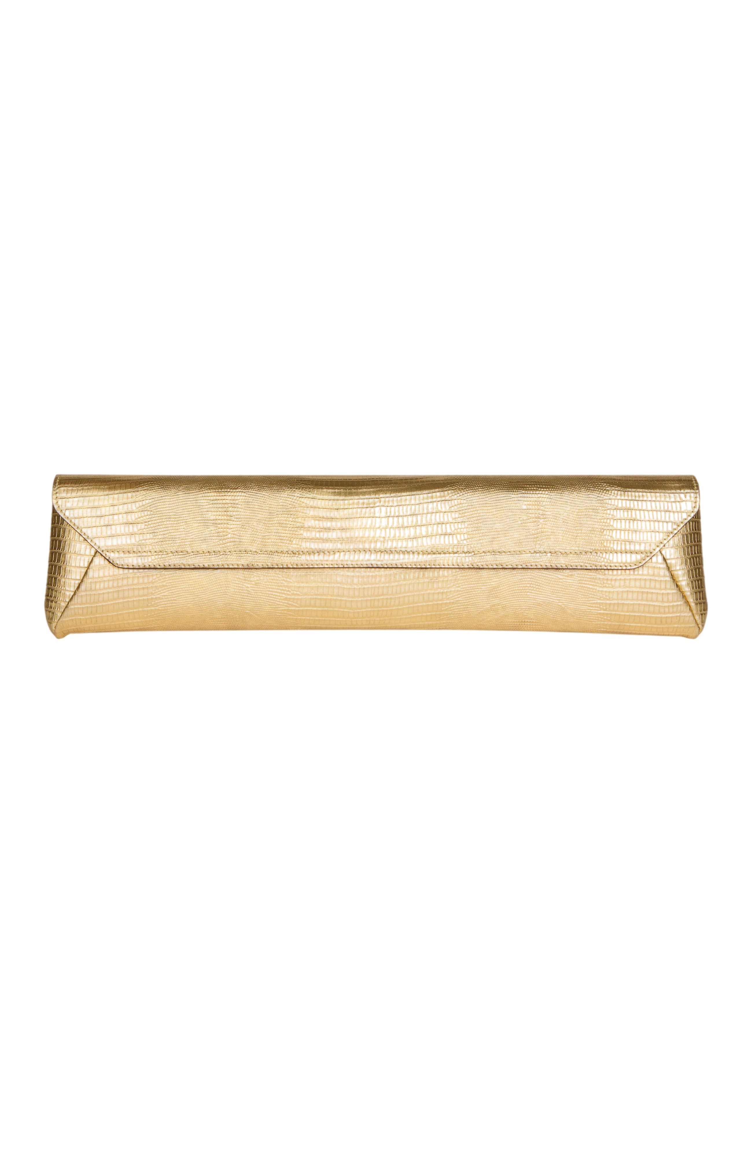 Long Clutch Bag in Metallic Textured Leather, Alternate, color, Gold