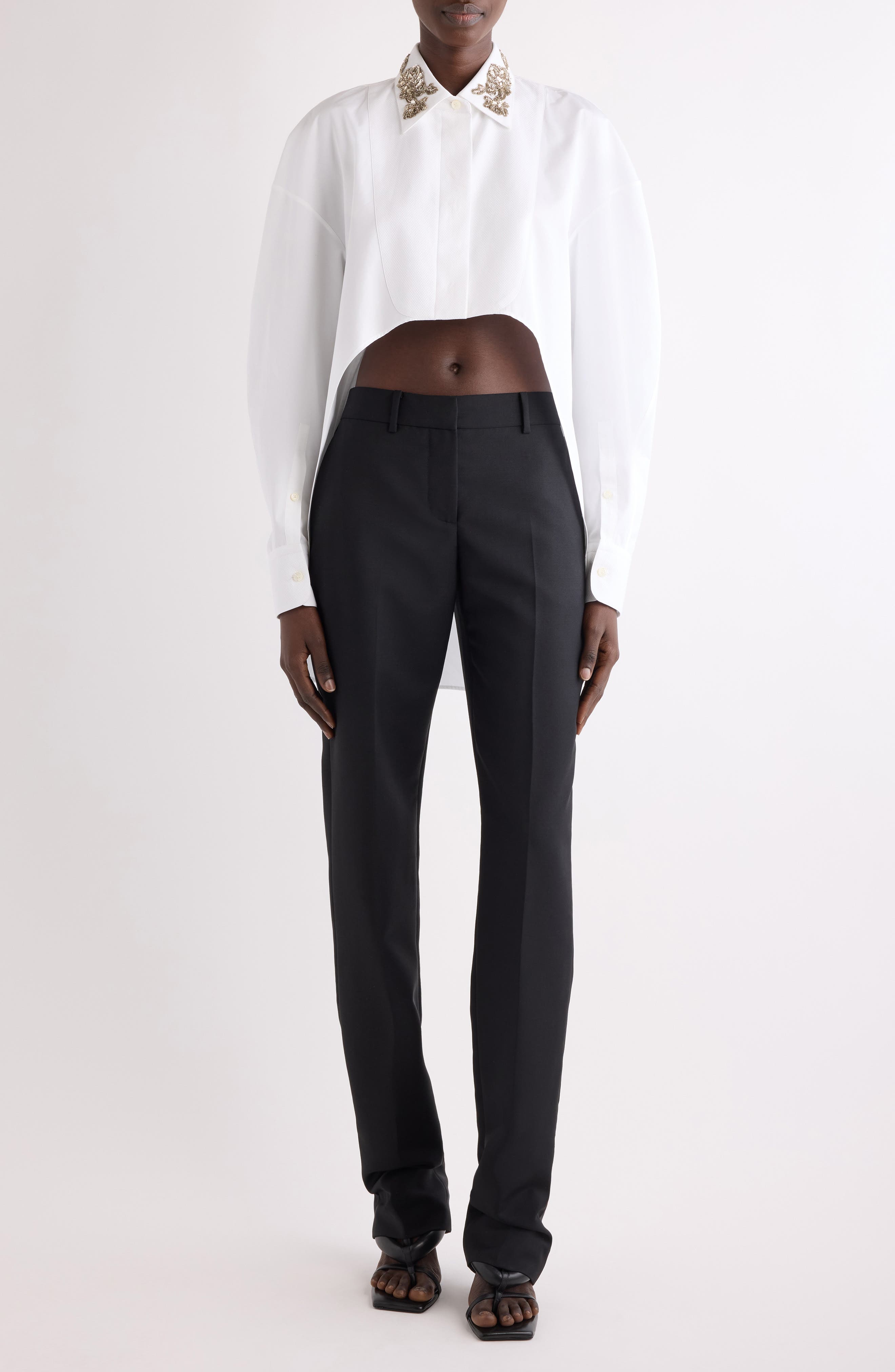 Embellished High-Low Cotton Poplin & Pique Button-Up Shirt - image 2