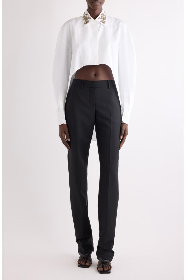 Embellished High-Low Cotton Poplin & Piqué Button-Up Shirt, Alternate, color, WHITE