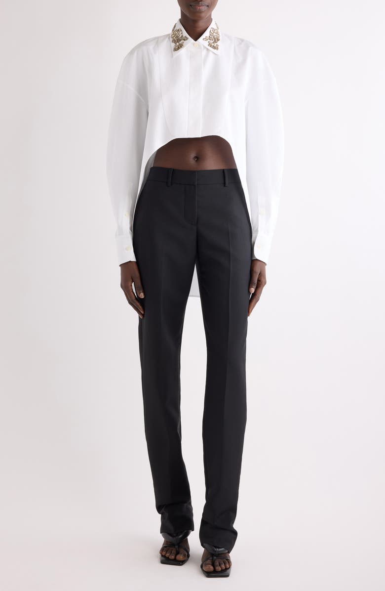 Givenchy Embellished High-Low Cotton Poplin & Piqué Button-Up Shirt, Alternate, color, White