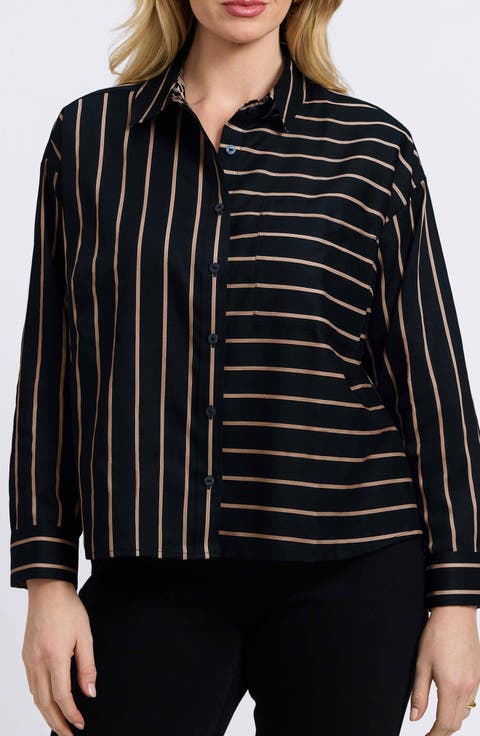 Marina Stripe Cotton Button-Up Shirt (Plus)