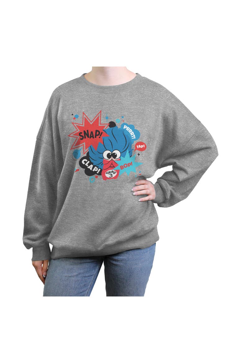 Junior's Thing 3 Clap Snap Sweatshirt, Main, color, Heather Gray